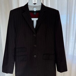 Ralph Lauren Women's Brown Pinstripe Blazer Classic Suit Jacket